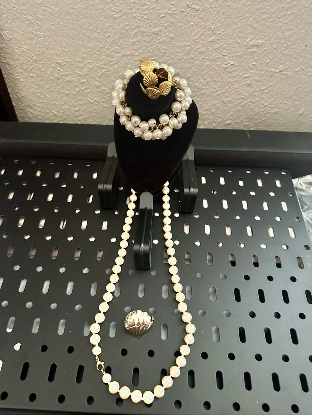 Gold and Pearl Necklace, Bracelet , Ring and earrings Set
